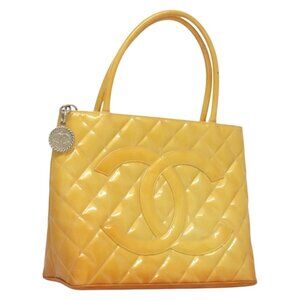 CHANEL Matelasse Reprint Tote Bag Enamel Yellow CC Auth yk18799